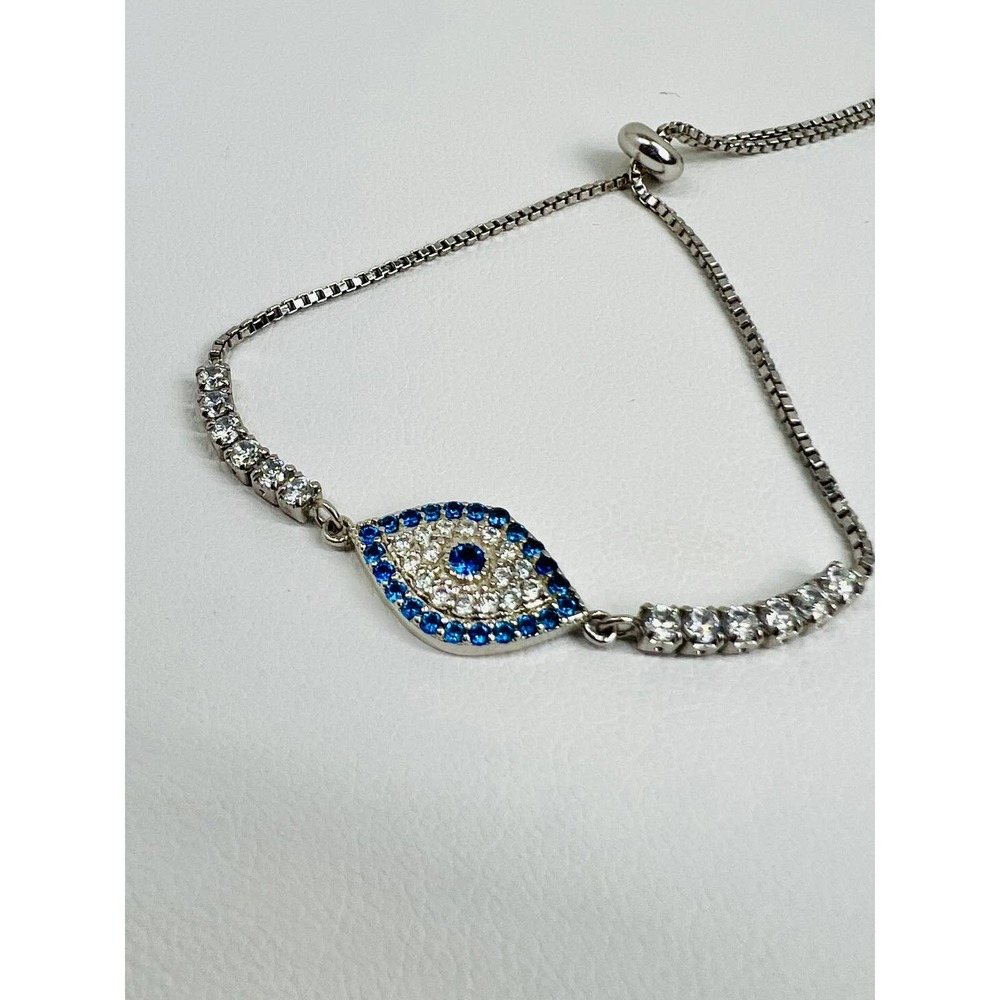 Evil Eye Bracelet 925 Silver Adjustable CZ Stones Charm Pendant NEW